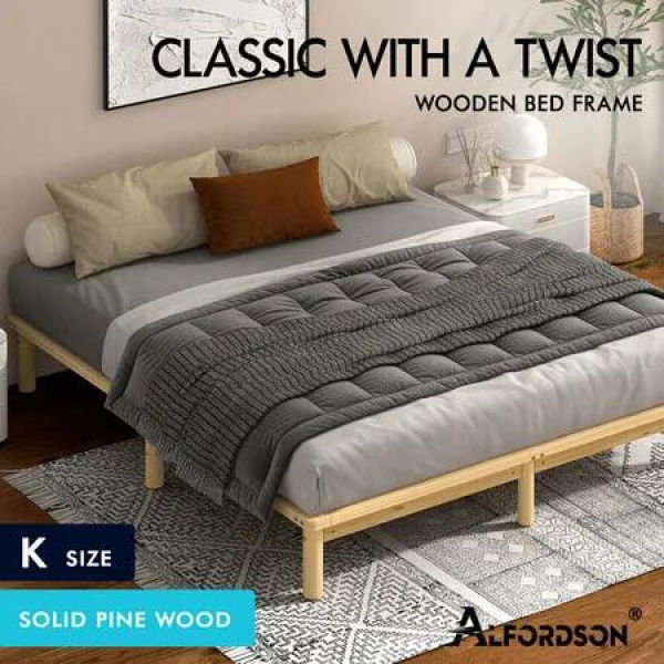 ALFORDSON Bed Frame Wooden Timber King Size Mattress Base Platform Basia Oak
