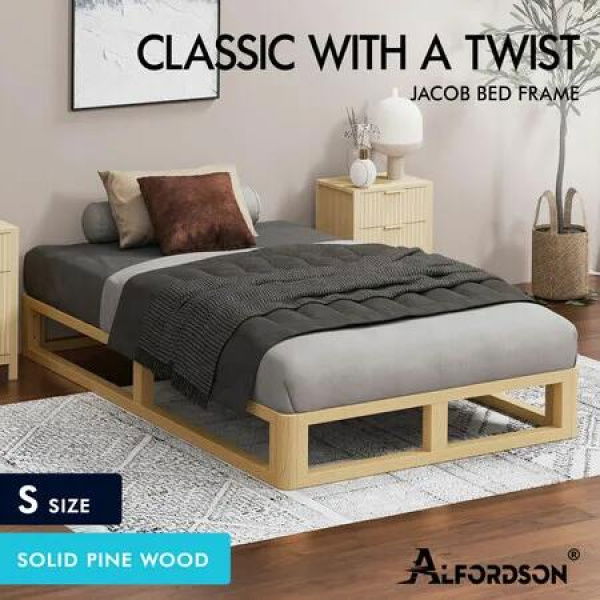 ALFORDSON Bed Frame Wooden Timber Single Size Mattress Base Platform Oak JACOB