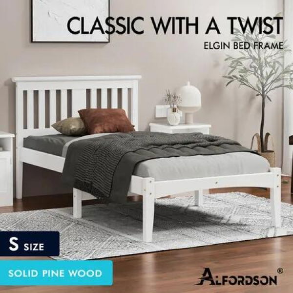 ALFORDSON Bed Frame Wooden Timber Single Size Mattress Base Platform White ELGIN