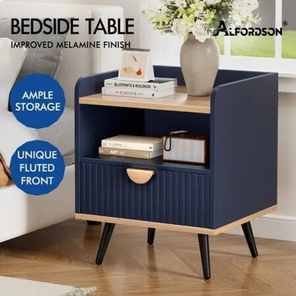 ALFORDSON Bedside Table 1 Drawer Nightstand Side Storage Shelf Blue