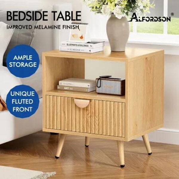 ALFORDSON Bedside Table 1 Drawer Side Storage Shelf Nightstand Wood
