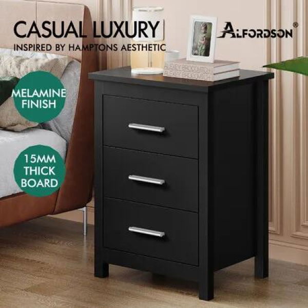 ALFORDSON Bedside Table Hamo Nightstand Storage Side End 3 Drawers Black
