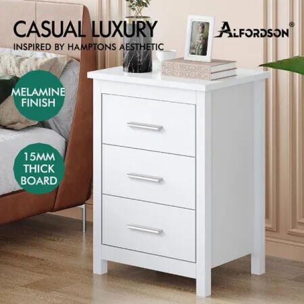 ALFORDSON Bedside Table Hamo Nightstand Storage Side End 3 Drawers White