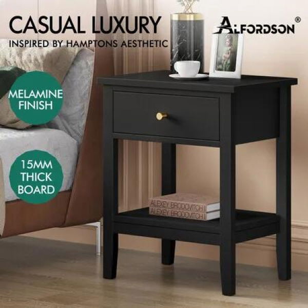 ALFORDSON Bedside Table Hamptons Nightstand Storage Side End 1 Drawer Black