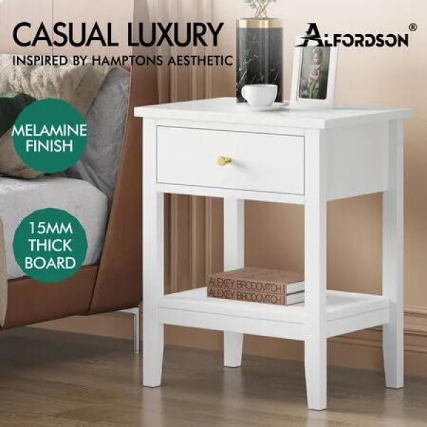 ALFORDSON Bedside Table Hamptons Nightstand Storage Side End 1 Drawer White