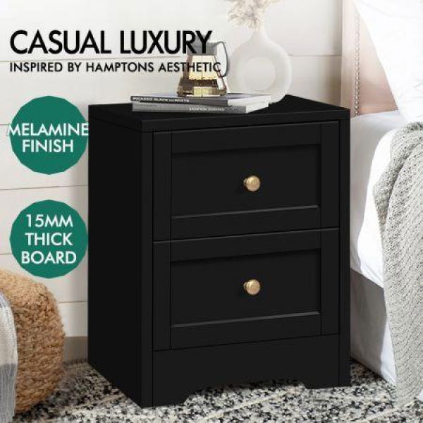 ALFORDSON Bedside Table Hamptons Nightstand Storage Side End Cabinet Black