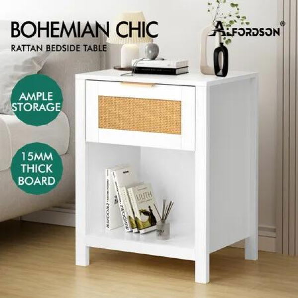 ALFORDSON Bedside Table Nightstand Side End 1 Drawer Storage Shelf White