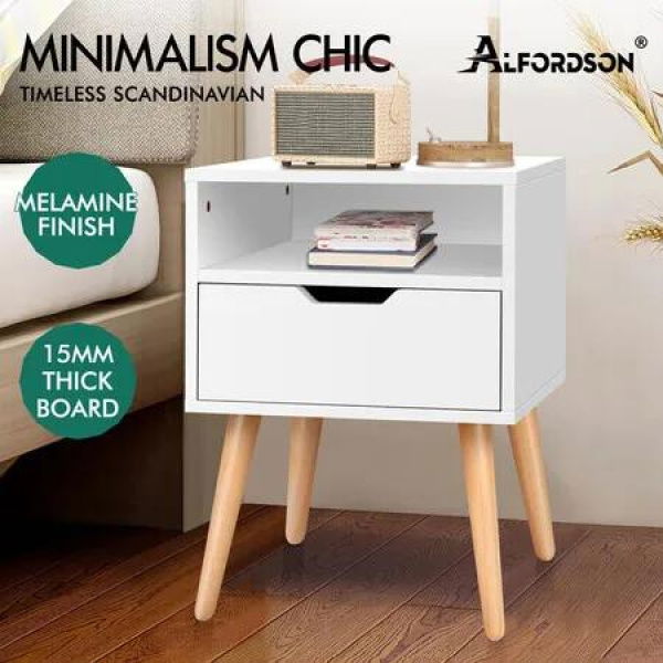 ALFORDSON Bedside Table Nightstand Side Storage Cabinet Scandinavian White