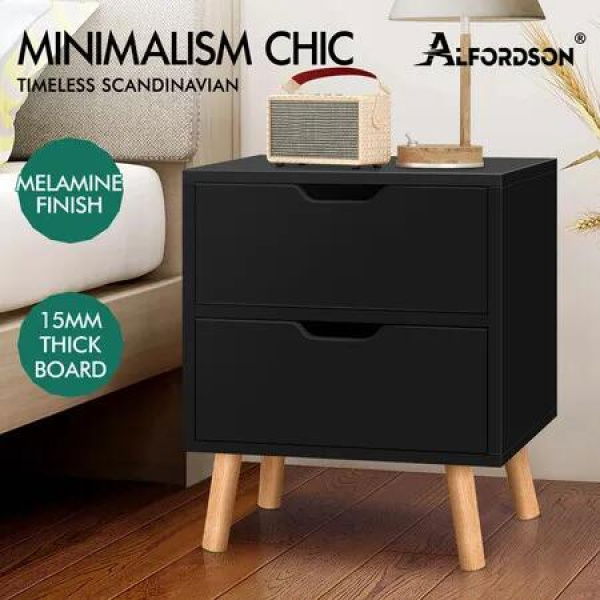 ALFORDSON Bedside Table Nightstand Side Table 2 Drawers Black