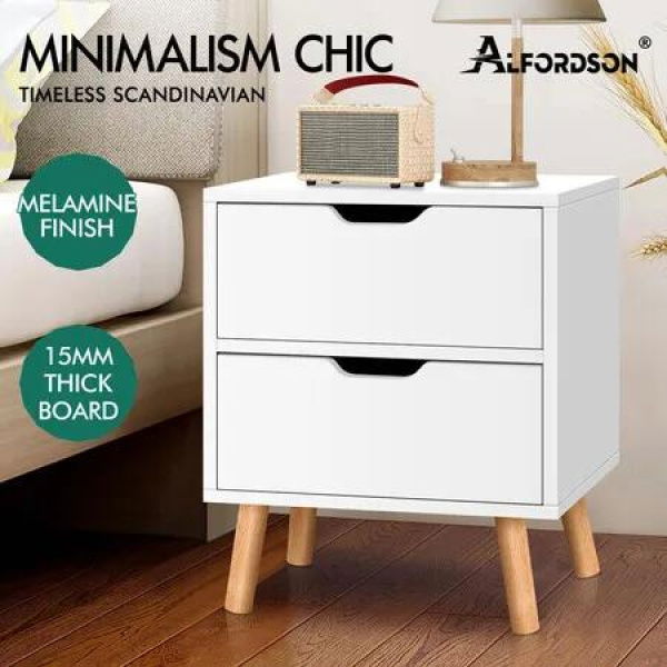 ALFORDSON Bedside Table Nightstand Side Table 2 Drawers White