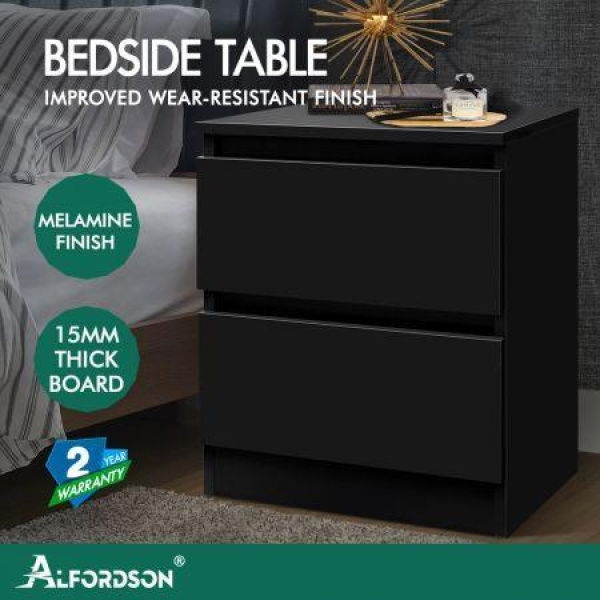 ALFORDSON Bedside Table Nightstand Storage Cabinet Side End Table Black