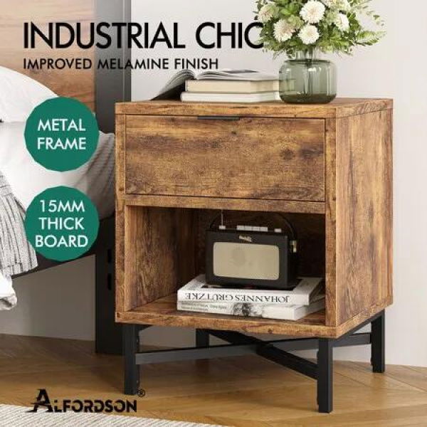 ALFORDSON Bedside Table Retro Nightstand Side Cabinet Oak