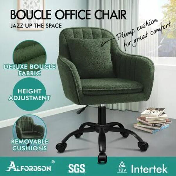 ALFORDSON Boucle Office Chair Computer Swivel Armchair Work Kids Green