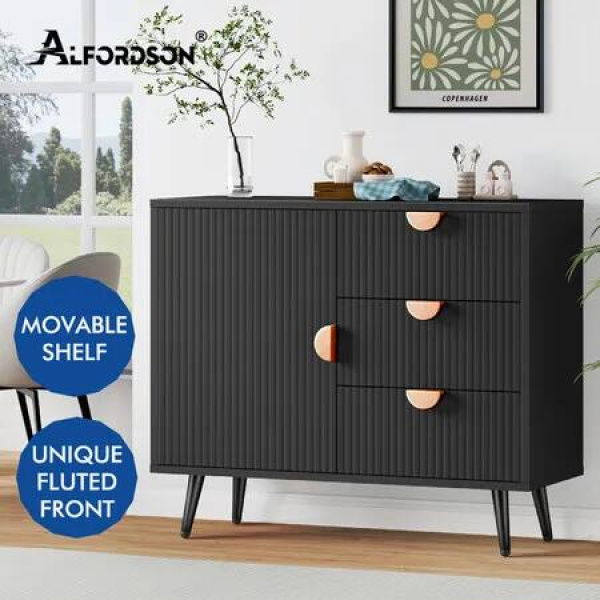 ALFORDSON Buffet Sideboard Cabinet Storage Cupboard Kitchen Black Doors Drawers