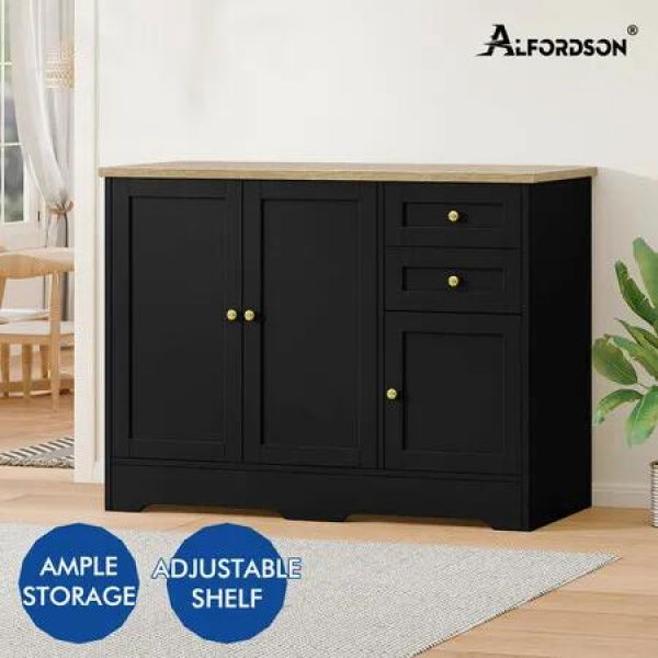ALFORDSON Buffet Sideboard Cupboard Cabinet 3 Doors Pantry Storage Drawers Black