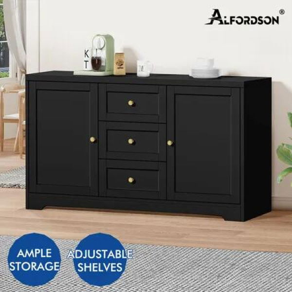 ALFORDSON Buffet Sideboard Cupboard Cabinet Storage Drawers Black Pantry Hallway