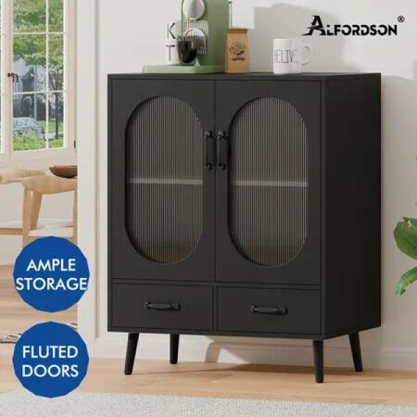 ALFORDSON Buffet Sideboard Storage Cabinet Fluted Doors Drawers Cupboard Black