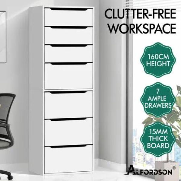 ALFORDSON Chest of 7 Drawers Office Storage Cabinet Tallboy Bedroom White