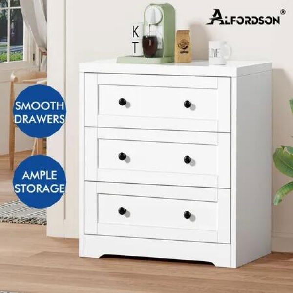 ALFORDSON Chest of Drawers 3 Drawer Storage Cabinet Bedside Table Hamptons White