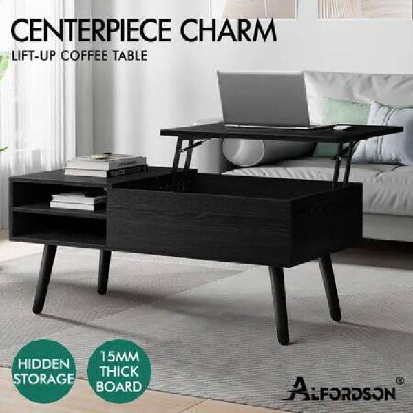 ALFORDSON Coffee Table Lift Up Top Hidden Storage Black