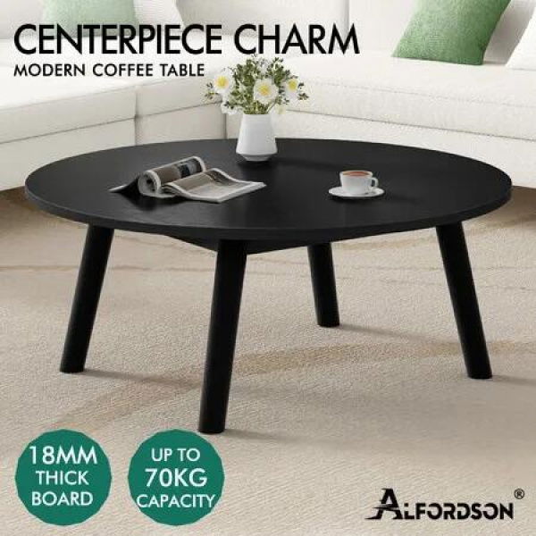 ALFORDSON Coffee Table Modern Round Table Sturdy Wooden Legs Living Room Black