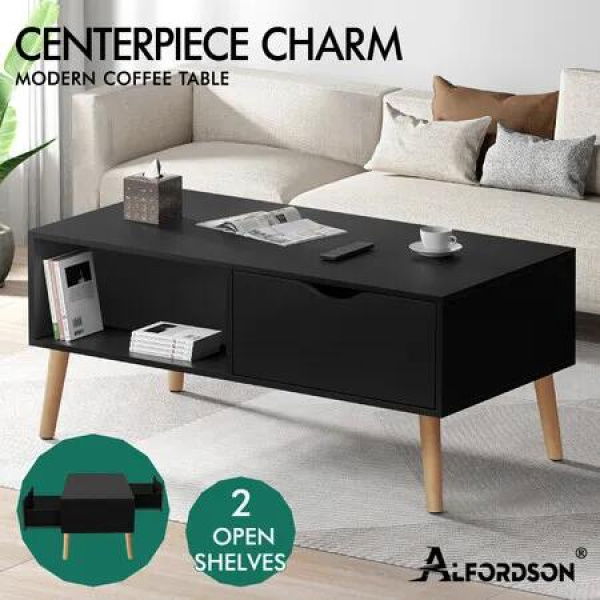 ALFORDSON Coffee Table Storage Tables 2 Drawers Shelf Modern Desk Black