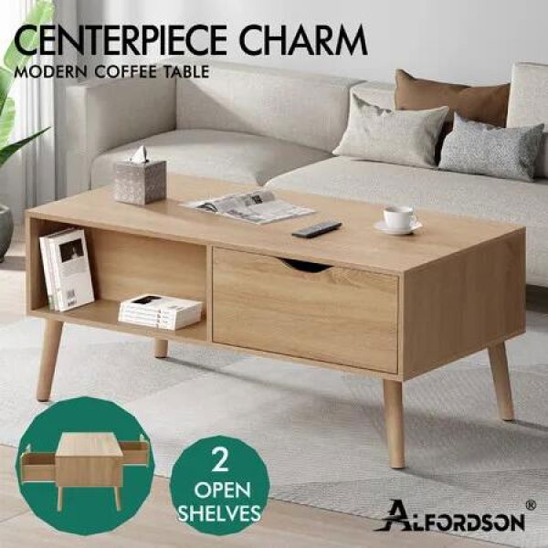ALFORDSON Coffee Table Storage Tables 2 Drawers Shelf Modern Desk Wood