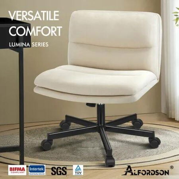 ALFORDSON Desk Chair Office Computer Armless Wide Seat Mid Back Fabric Beige