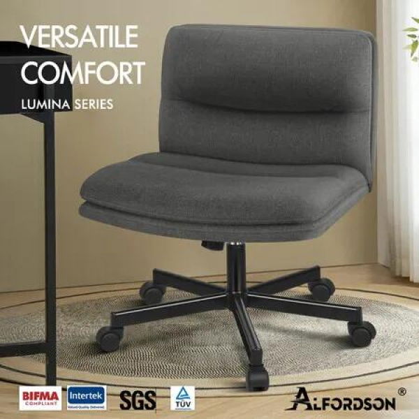 ALFORDSON Desk Chair Office Computer Armless Wide Seat Mid Back Fabric Grey