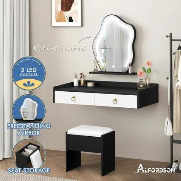 ALFORDSON Dressing Table Stool Floating Makeup Mirror Vanity Desk LED White