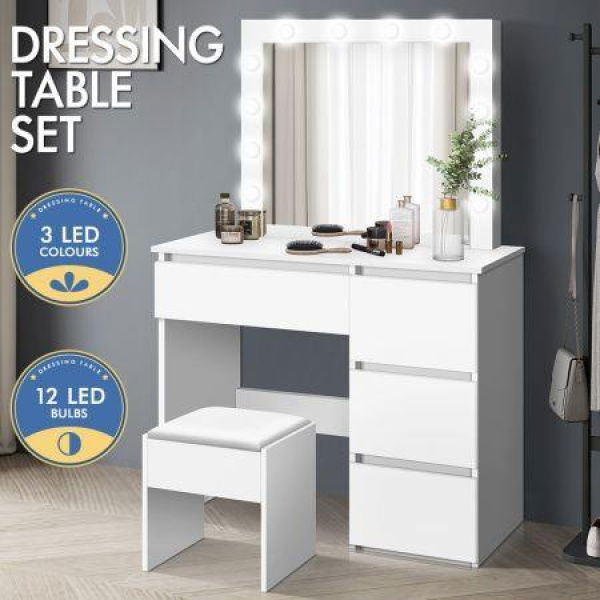 ALFORDSON Dressing Table Stool Set Makeup Mirror Desk LED 12 Bulbs White