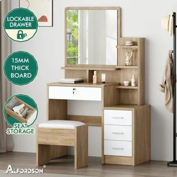 ALFORDSON Dressing Table Stool Set Makeup Mirror Vanity Desk Cabinet Wood