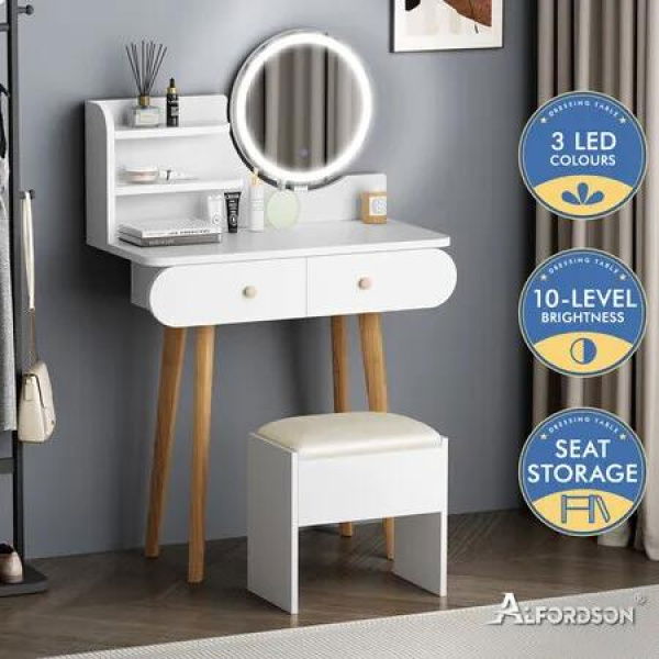 ALFORDSON Dressing Table Stool Set Makeup Mirror Vanity Desk LED Lights White