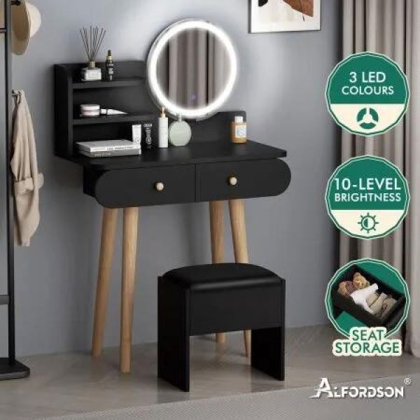 ALFORDSON Dressing Table Stool Set Makeup Mirror Vanity LED Light Black