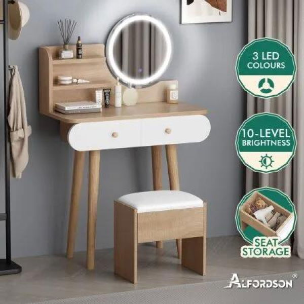 ALFORDSON Dressing Table Stool Set Makeup Mirror Vanity LED Light Wood