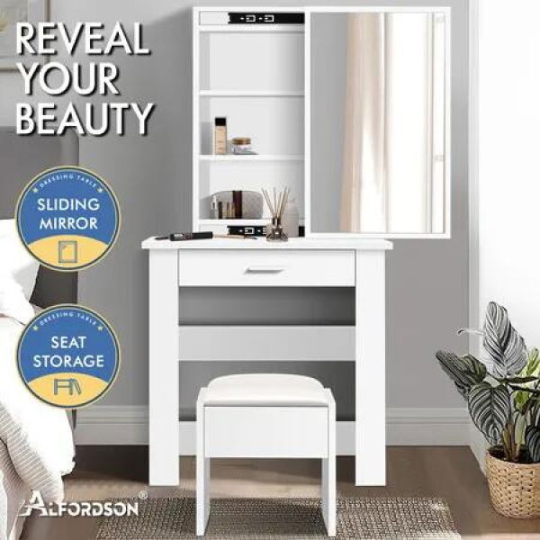 ALFORDSON Dressing Table Stool Set Sliding Makeup Mirror Vanity Desk White