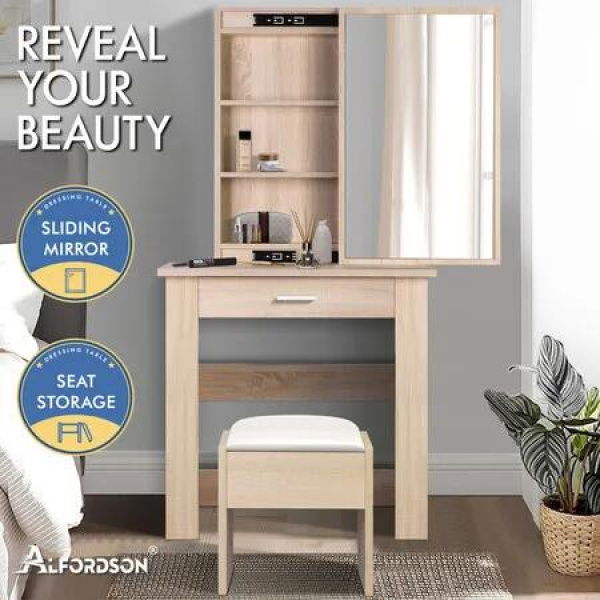 ALFORDSON Dressing Table Stool Set Sliding Makeup Mirror Vanity Desk Wood