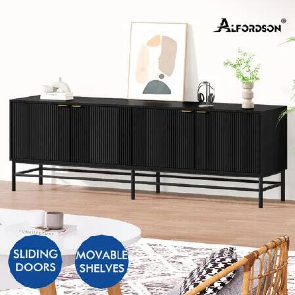 ALFORDSON Entertainment Unit 180cm TV Cabinet Stand Storage Doors Shelf Black