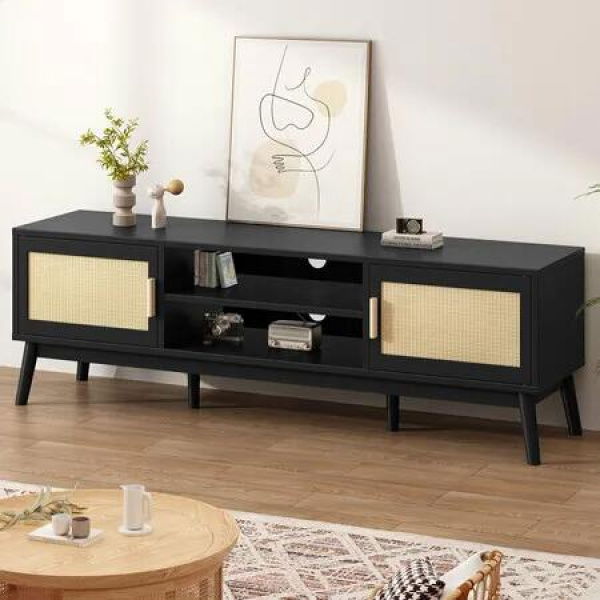 ALFORDSON Entertainment Unit TV Cabinet Stand 160cm Rattan Black