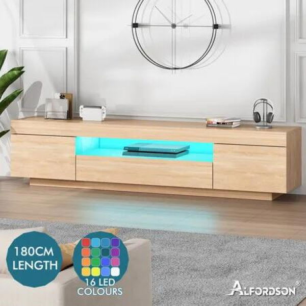 ALFORDSON Entertainment Unit TV Cabinet Stand LED 180cm Oak