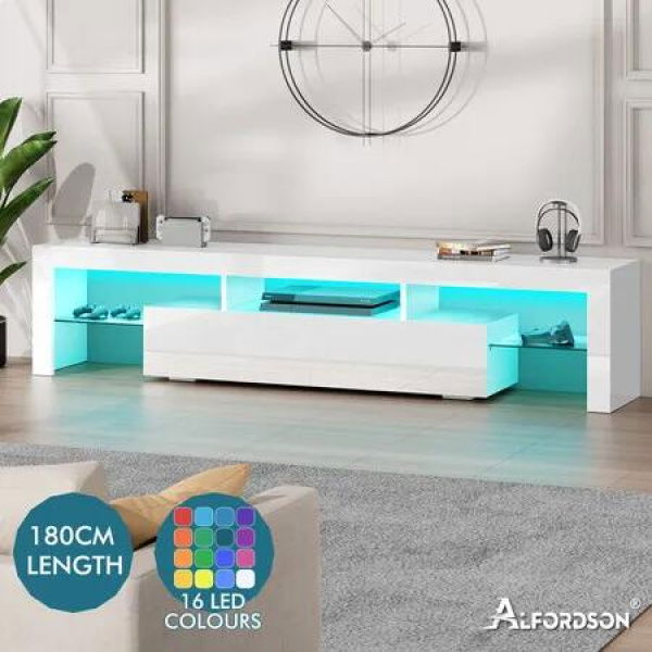 ALFORDSON Entertainment Unit TV Stand LED Light 180cm White