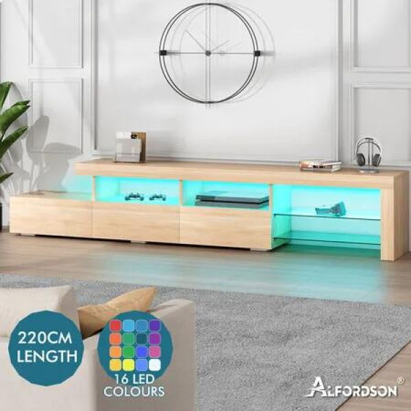 ALFORDSON Entertainment Unit TV Stand LED Light 220cm Oak