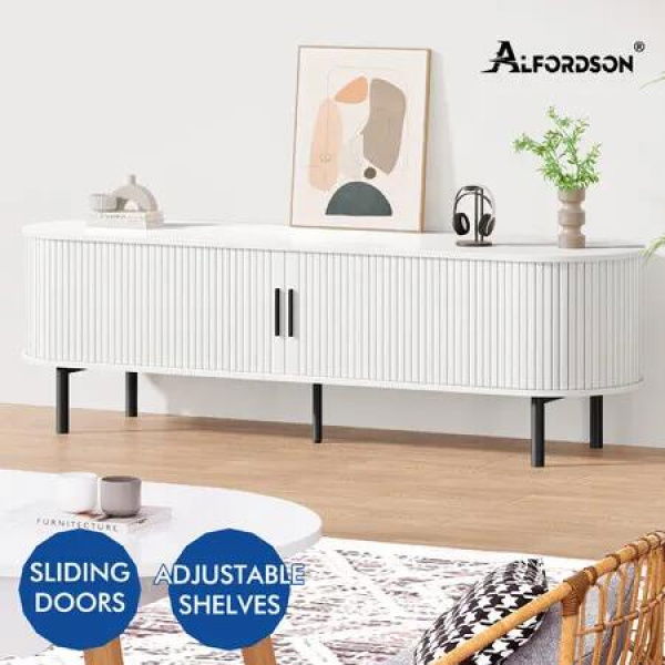 ALFORDSON Entertainment Unit TV Stand Storage Cabinet 160cm Sliding Tambour Door