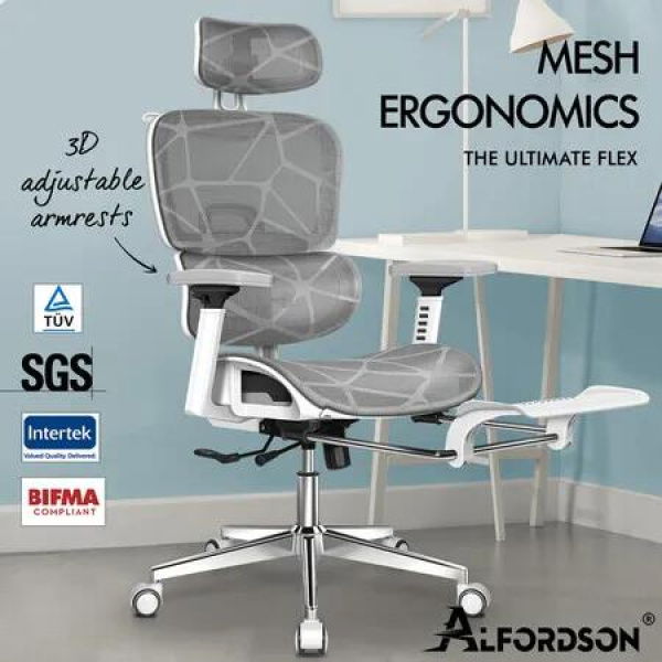 ALFORDSON Ergonomic Office Chair Executive White Grey