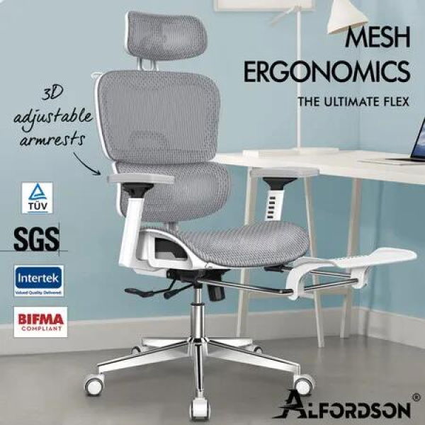 ALFORDSON Ergonomic Office Chair Executive White Grey