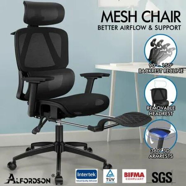 ALFORDSON Ergonomic Office Chair Mesh Seat Desk Computer Gaming All Black