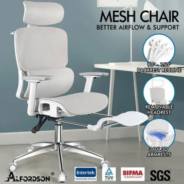ALFORDSON Ergonomic Office Chair Mesh Seat Desk Computer Gaming White & Grey