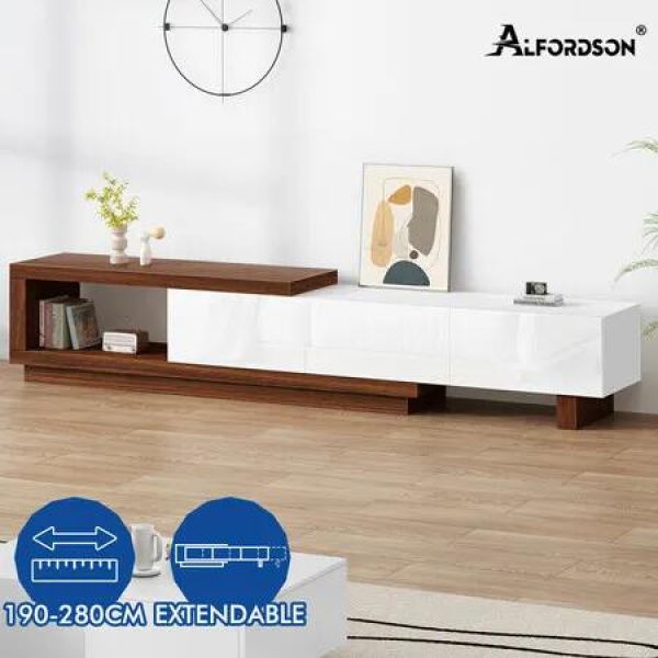 ALFORDSON Extendable Entertainment Unit TV Cabinet Stand 190-280cm Storage Gloss
