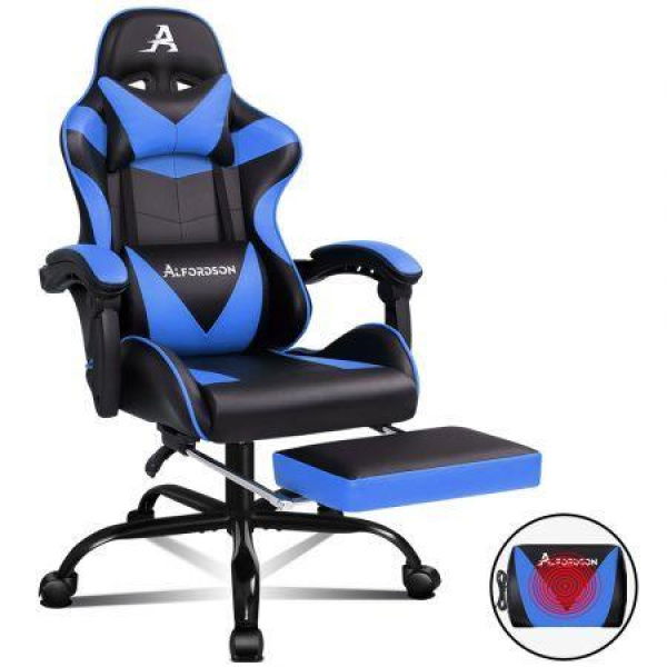 ALFORDSON Gaming Chair Office Executive Racing Footrest Seat PU Leather Blue