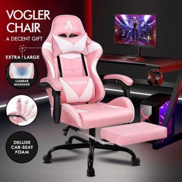 ALFORDSON Gaming Chair Office Executive Racing Footrest Seat PU Leather Pink